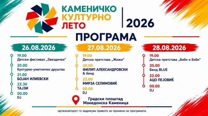 Каменичко културно лето 2026 – три вечери култура, музика и забава во Македонска Каменица